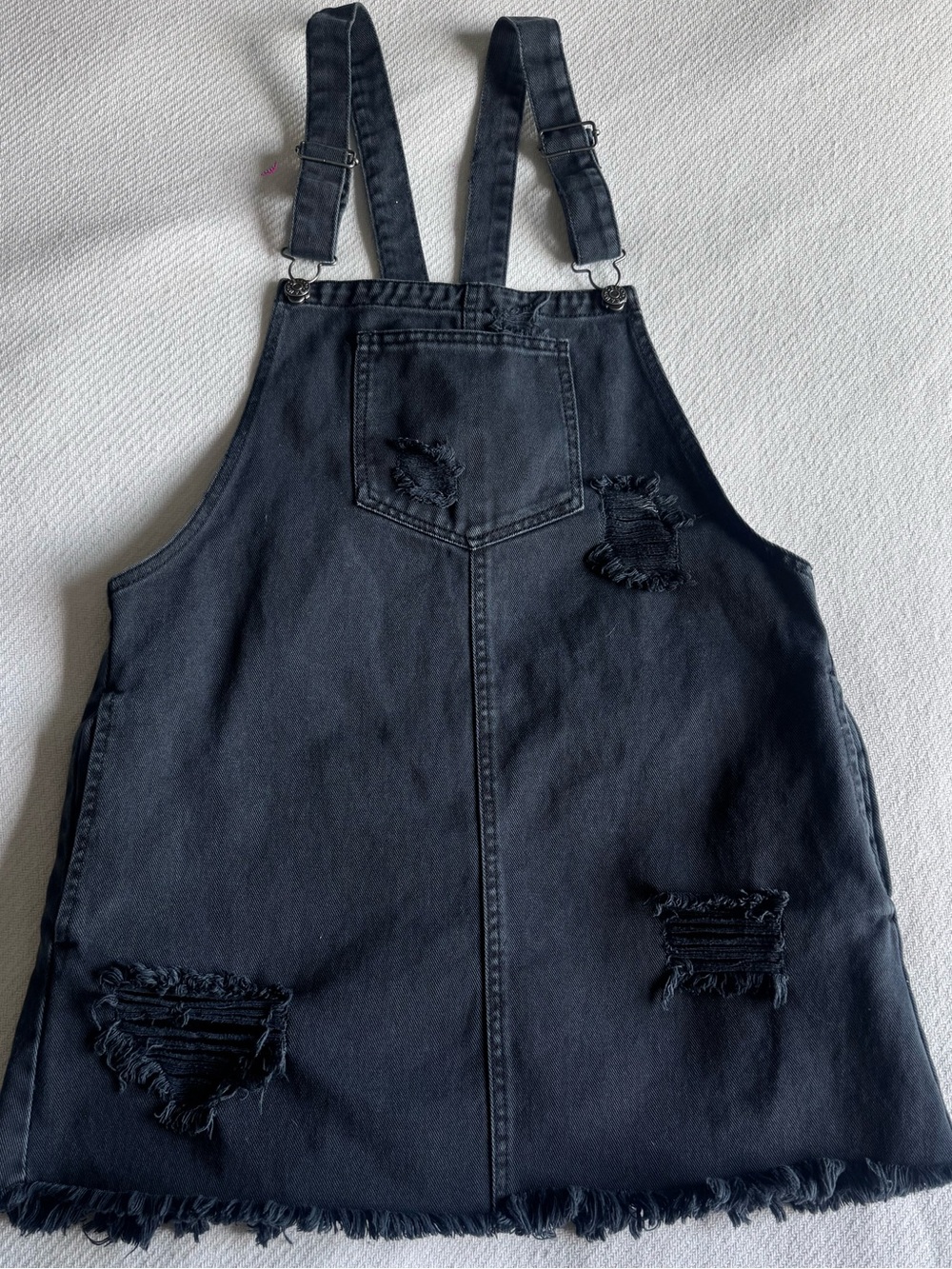 Cello Black Distressed Denim Overall Dress Mini Womens Large
